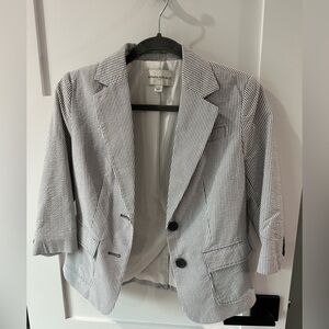 Banana Republic Seersucker Cropped Blazer Jacket Size 2 Gray White Striped